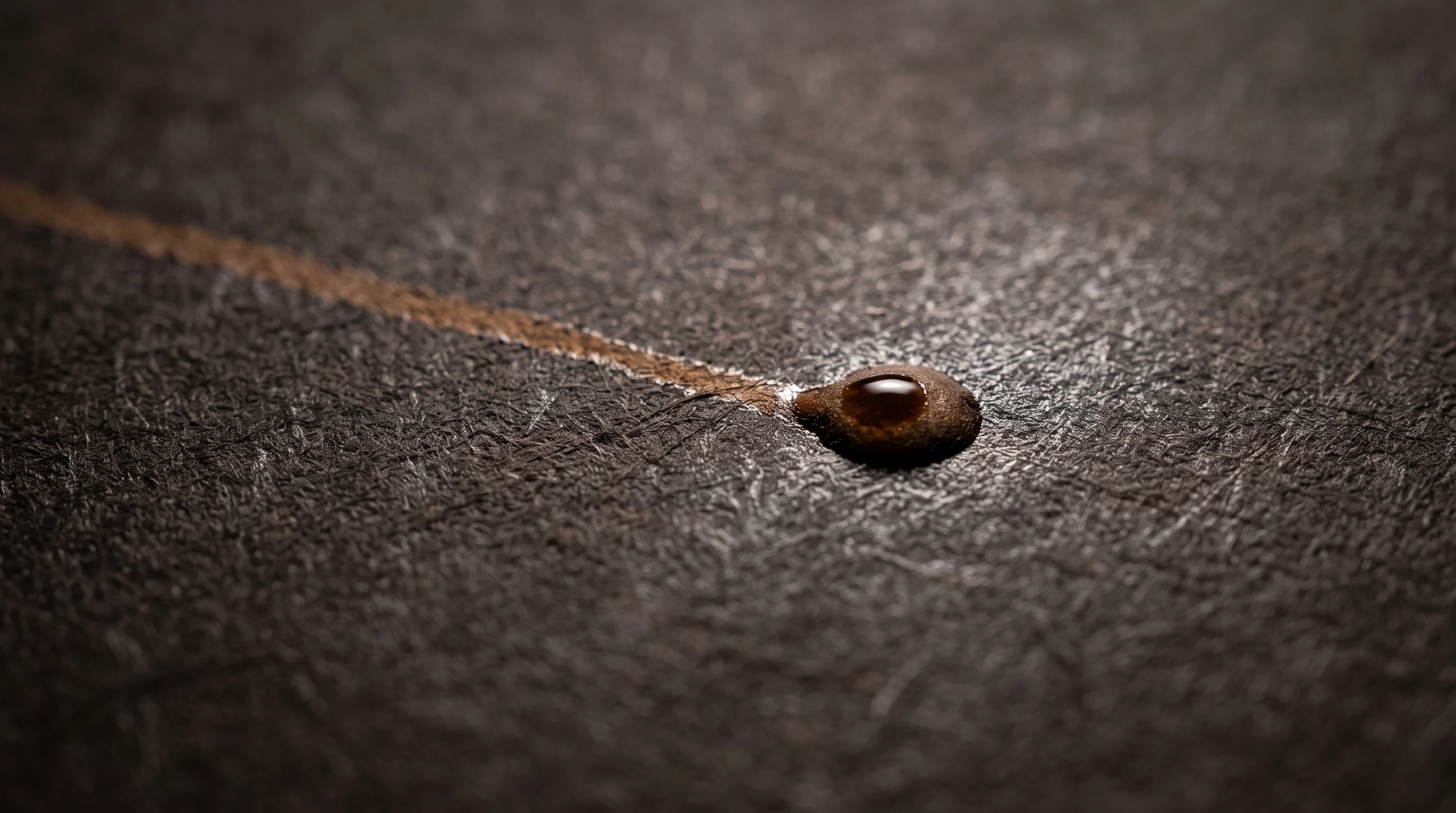 A single sepia ink line drawn across dark etching paper, ending in a pooled full stop of ink