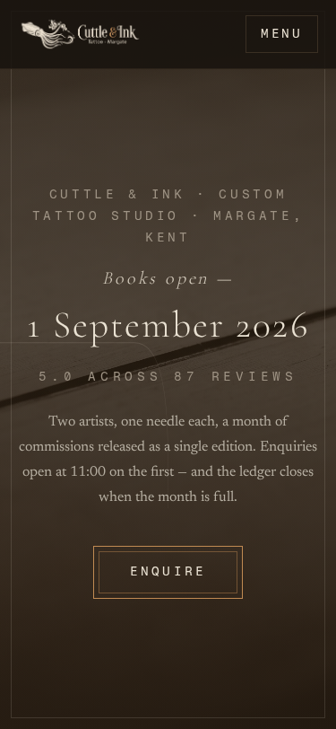 Cuttle & Ink home page on a phone